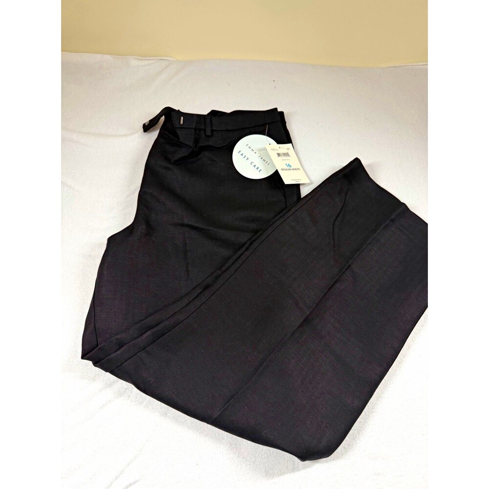 Emma James Womens Dress Pants Size 16 Black Herringbone Straight Mid Rise  442